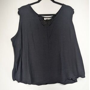Victoria Jones Woman Black Lace Trim V Neck Sleeveless Tank‎ Top Plus
